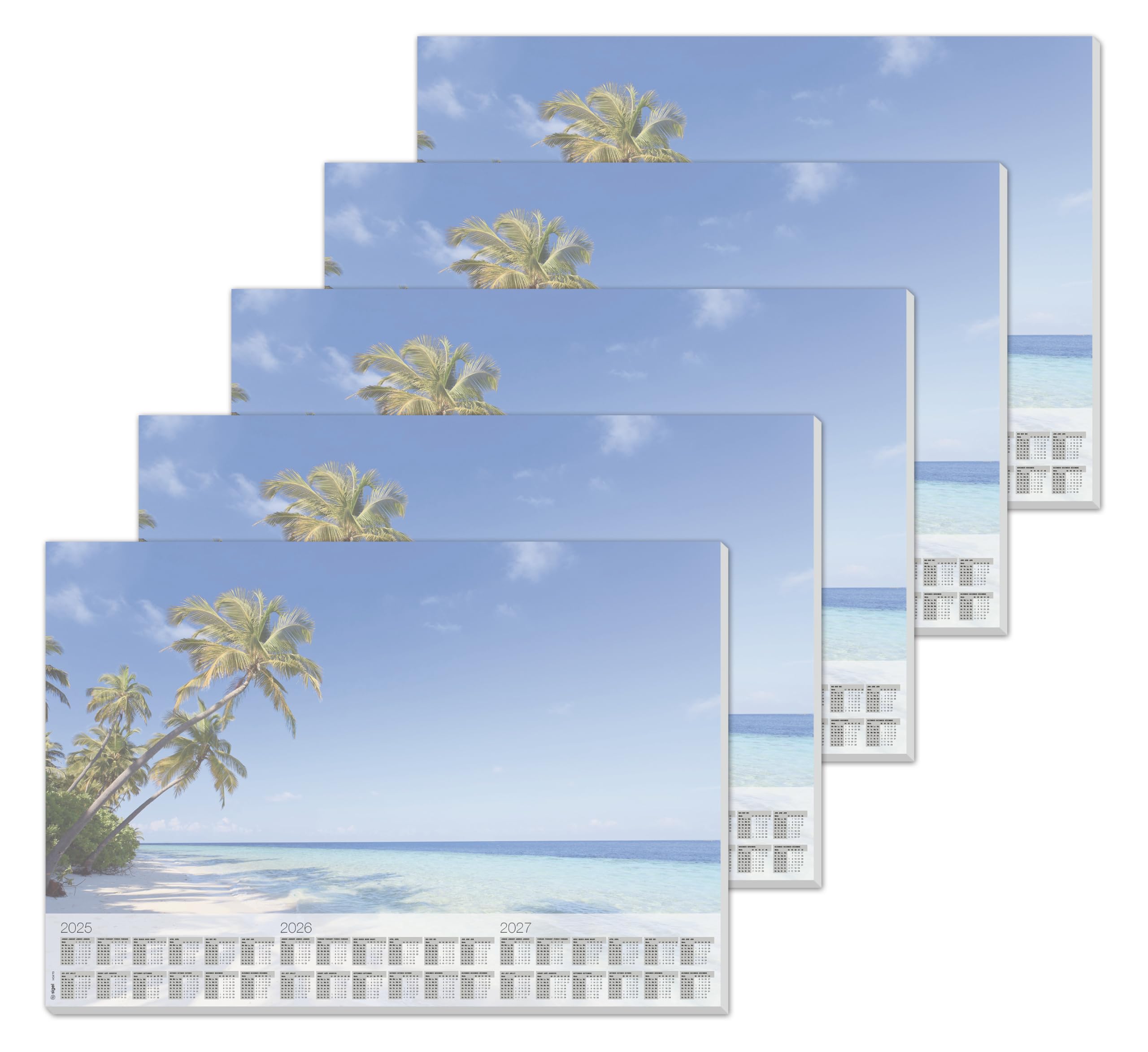 Premium SIGEL HO470 A2 Paper Desk Pad (59.5 x 41 cm) - 30 Sheets of 80gsm Beach Design Paper with 3-Year Calendar - 5-Pack for Office, School & Home Organization