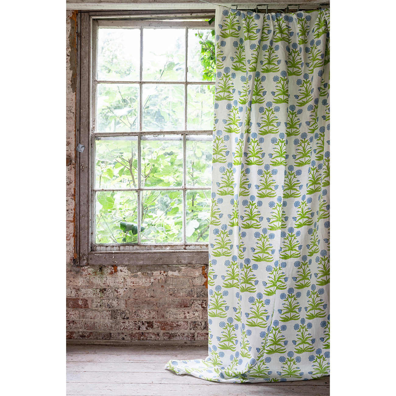 Premium Mughal Block Printed Linen Fabric - Sky Pistachio Color | Handcrafted Home Decor, Bohemian Clothing & DIY Craft Projects