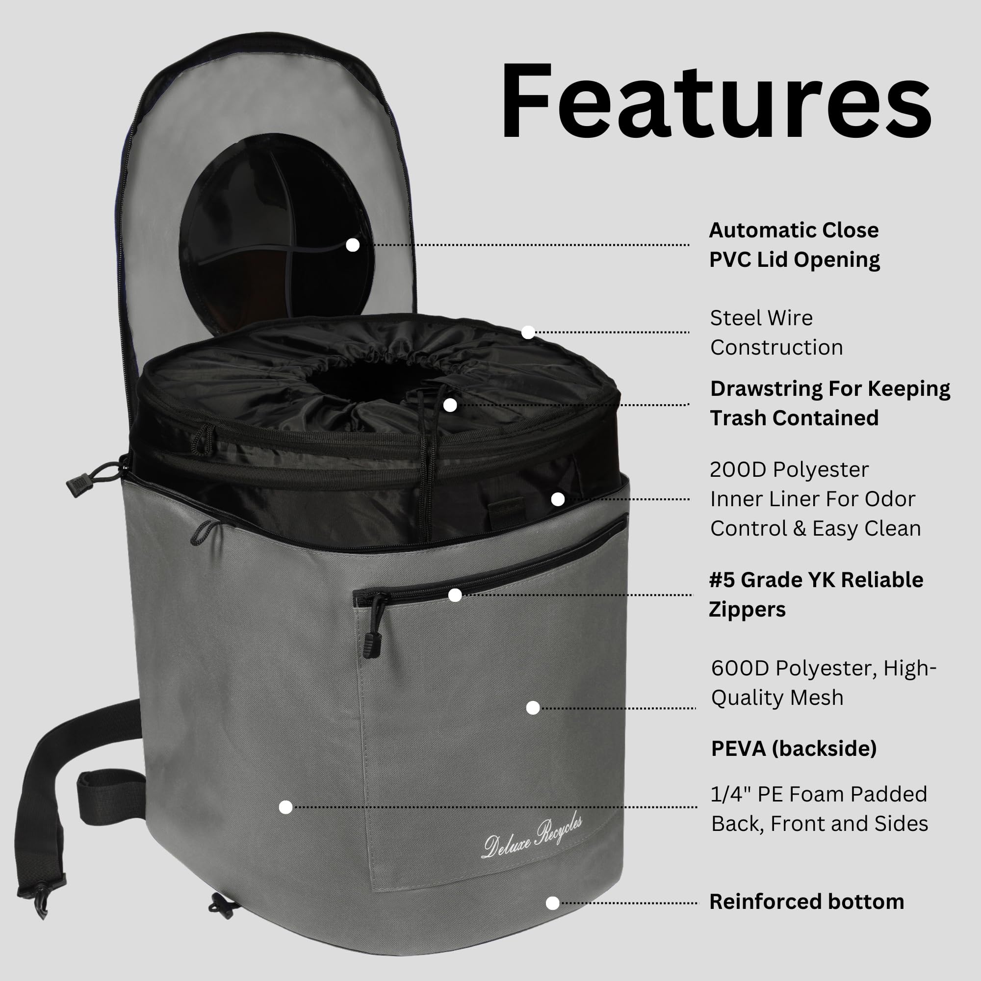Collapsible 8 Gallon Portable Trash Can for Boating, Camping, Kayaking & Fishing - Durable Waterproof Waste Bin with Inner Liner - Essential Boat, Beach & Hiking Accessories (Grey) | Perfect for Outdoor Adventures, Marine Use & RV Trips