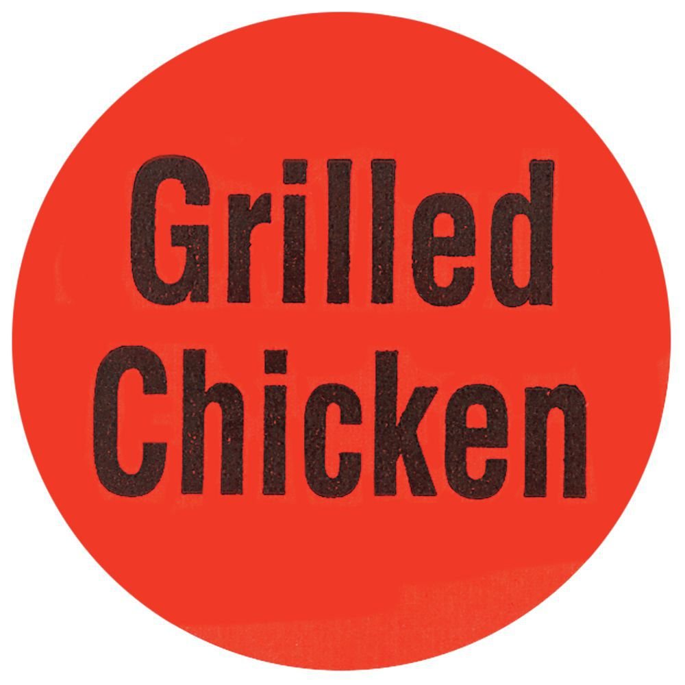 Grilled Chicken Labels - Red Deli Dot Packaging Labels with Black Imprint, 1 Inch Diameter, 1000 Labels per Roll - Perfect for Food Packaging, Deli Counters & Restaurant Labeling