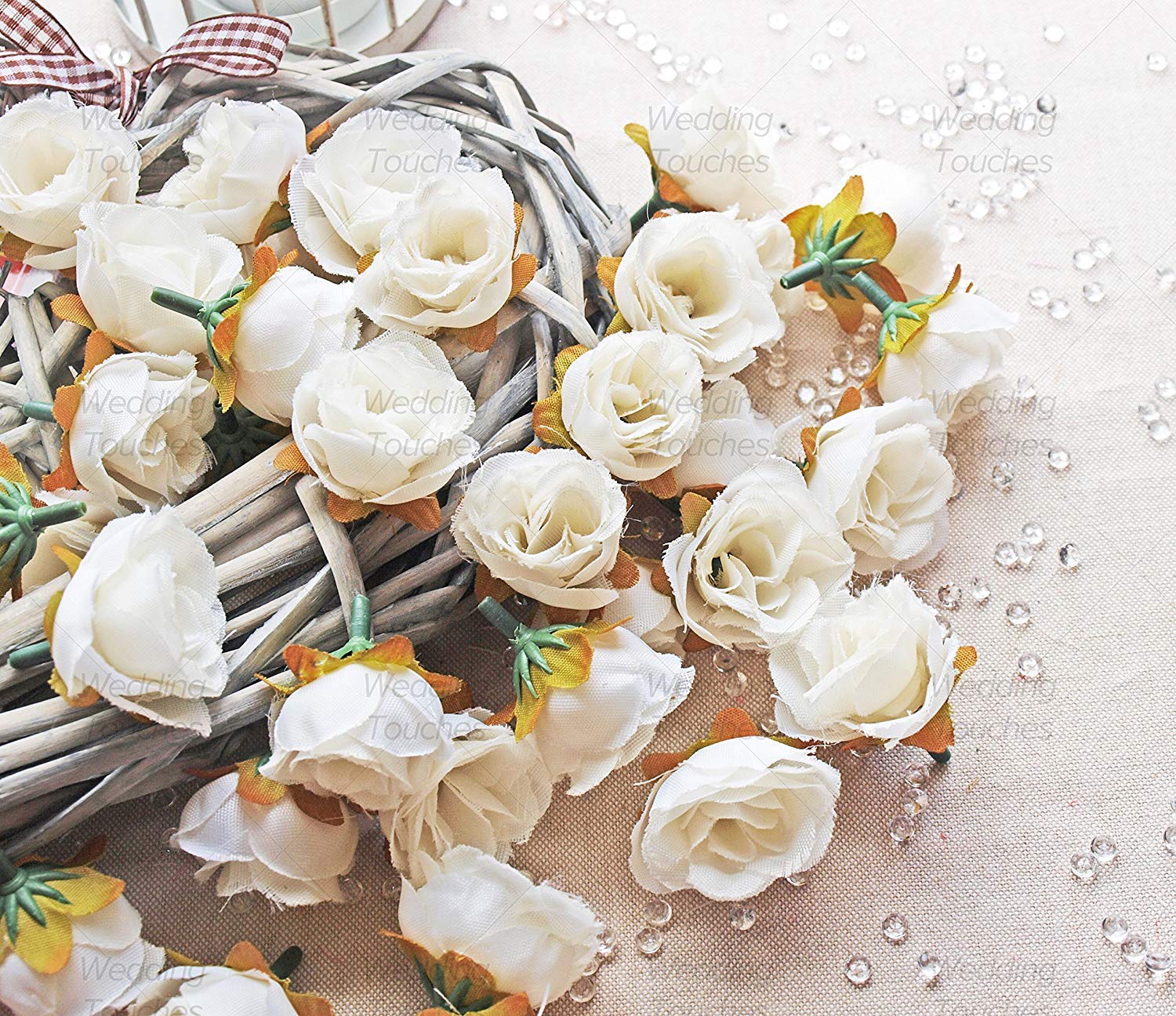 50pcs White Rose Buds Artificial Silk Flowers for Wedding Decor, Home Centerpieces, DIY Crafts, and Party Arrangements – Mini Faux Rose Buds Bulk Pack