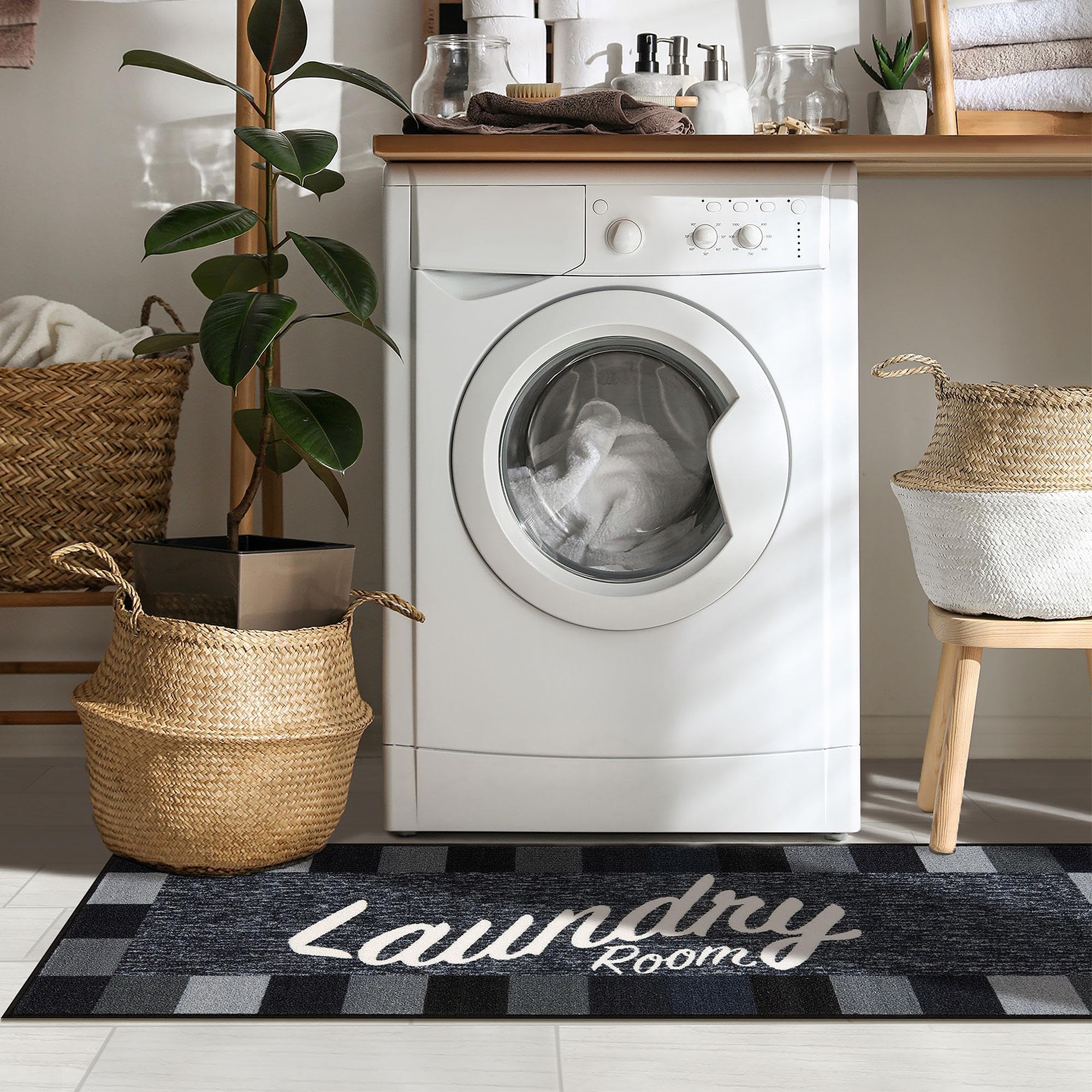 Ottomanson Non-Slip Rubber Backed Checkered Laundry Runner Rug 20