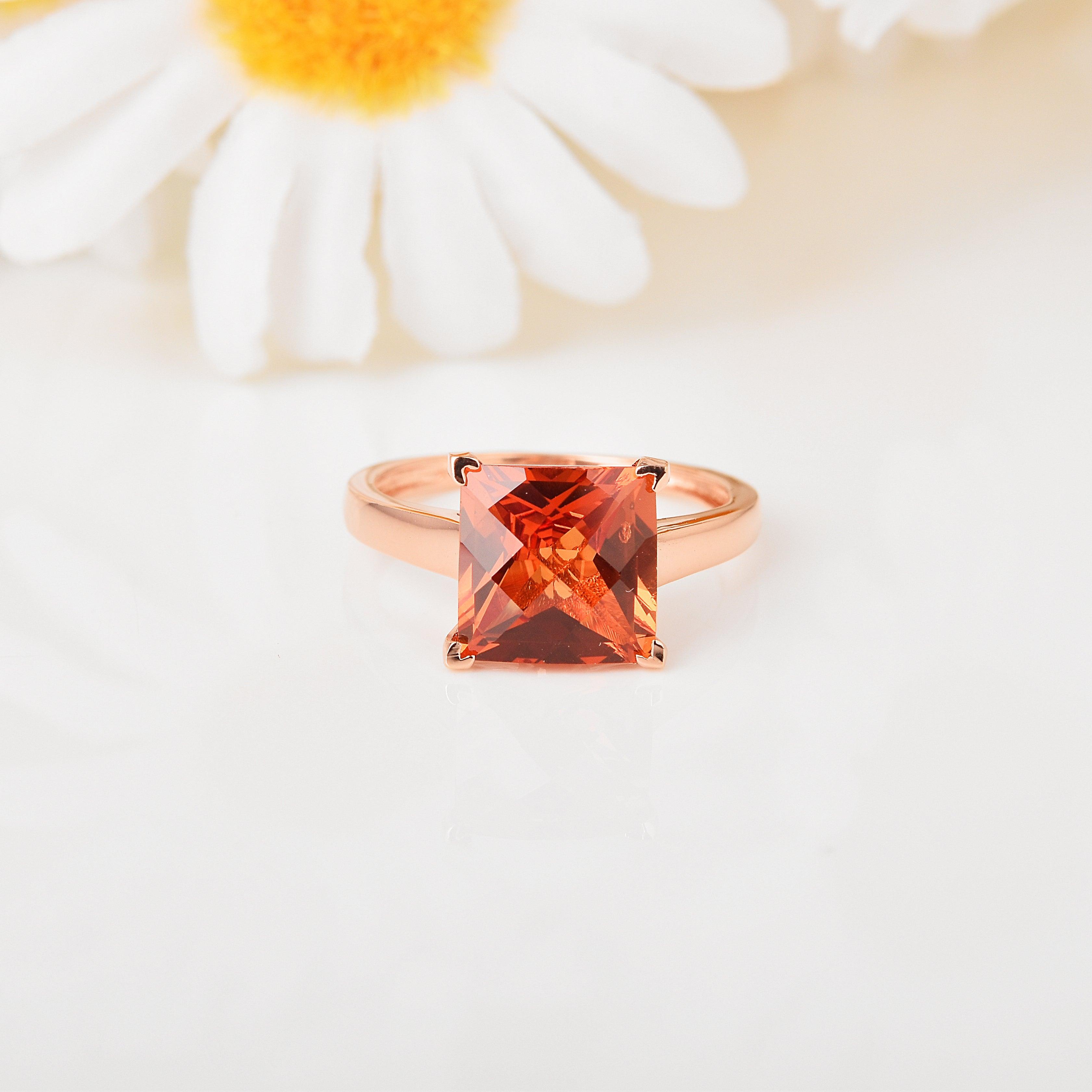 Elegant Peach Sapphire Rose Gold Ring for Women - Perfect for Weddings, Anniversaries & Special Occasions