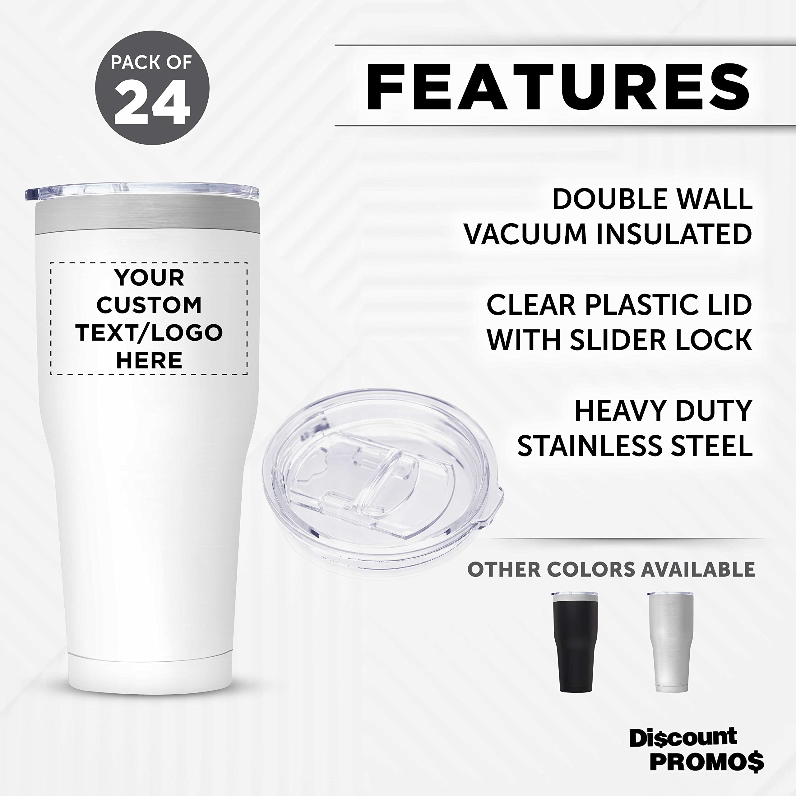 Custom 30 oz Big League Travel Tumblers - Set of 24 Insulated Stainless Steel Cups with Personalization - Double Wall Vacuum for Hot Coffee, Tea & Cold Drinks - Bulk Pack for Office, Sports Teams & Corporate Gifts - White