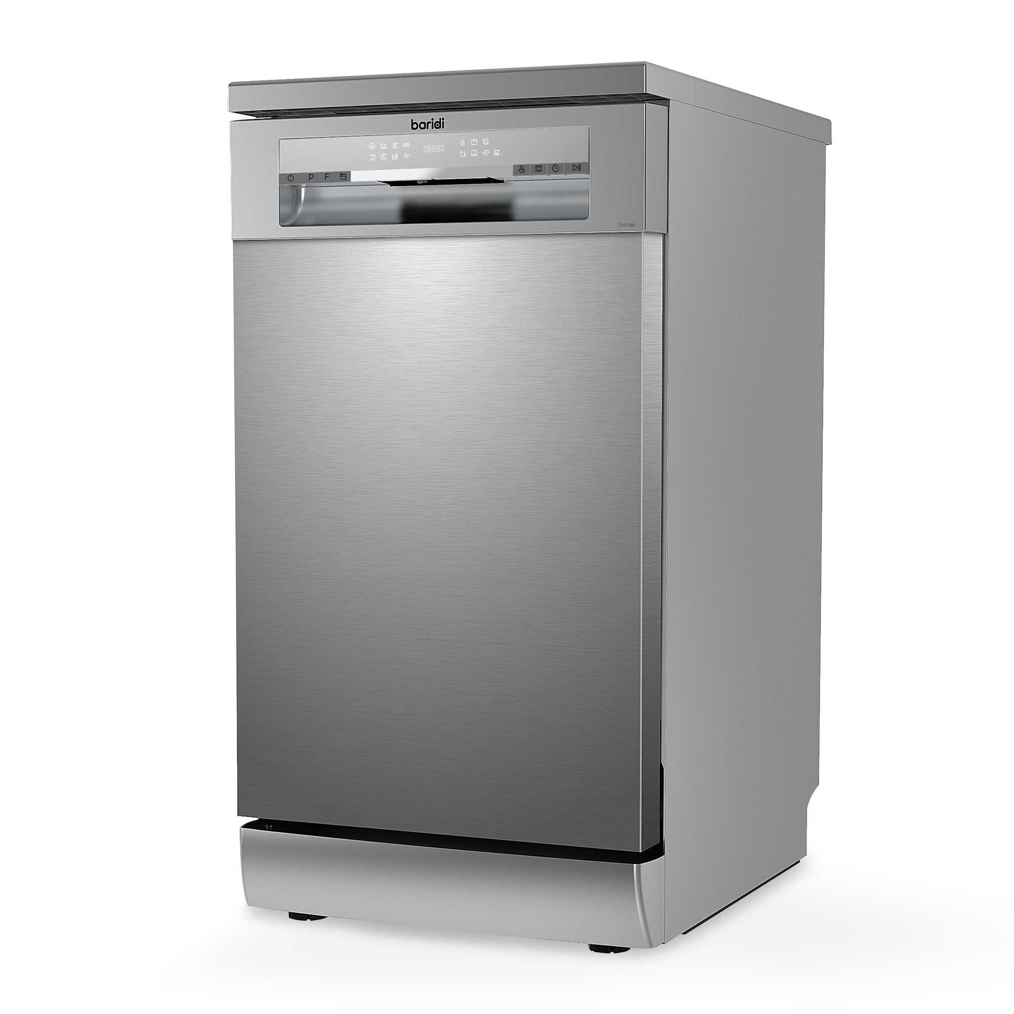 Baridi 45cm Slimline Freestanding Dishwasher - 10 Place Settings, 8 Wash Programs, Energy Efficient, Silver (DH166) - Perfect for Small Kitchens & Apartments