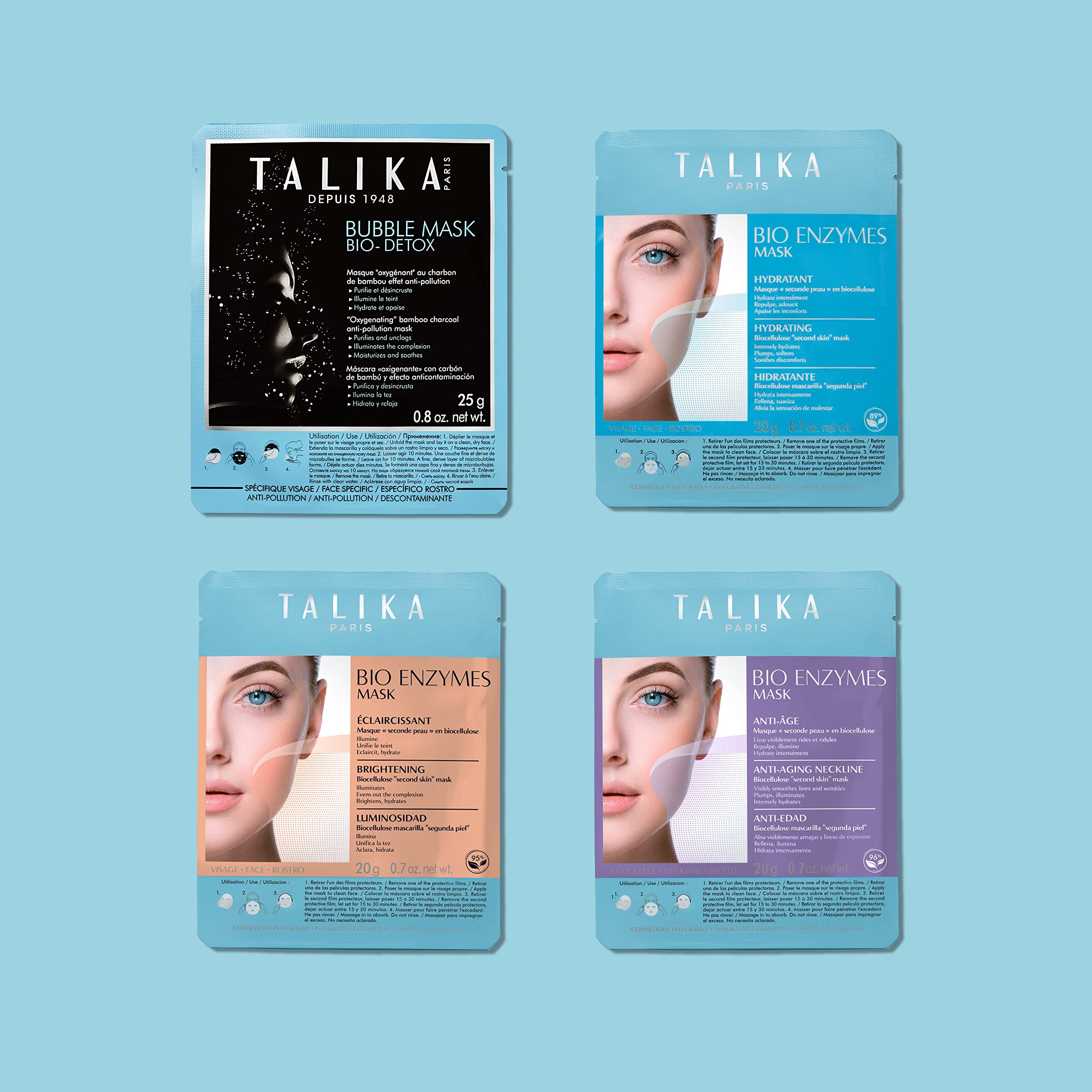 Talika Bio Enzymes Anti-Aging Face Mask - Biocellulose Hydrating Sheet Mask for Wrinkles & Fine Lines - Skin Smoothing Treatment with Second Skin Effect - 12g - Perfect for Night Routine & Spa Days
