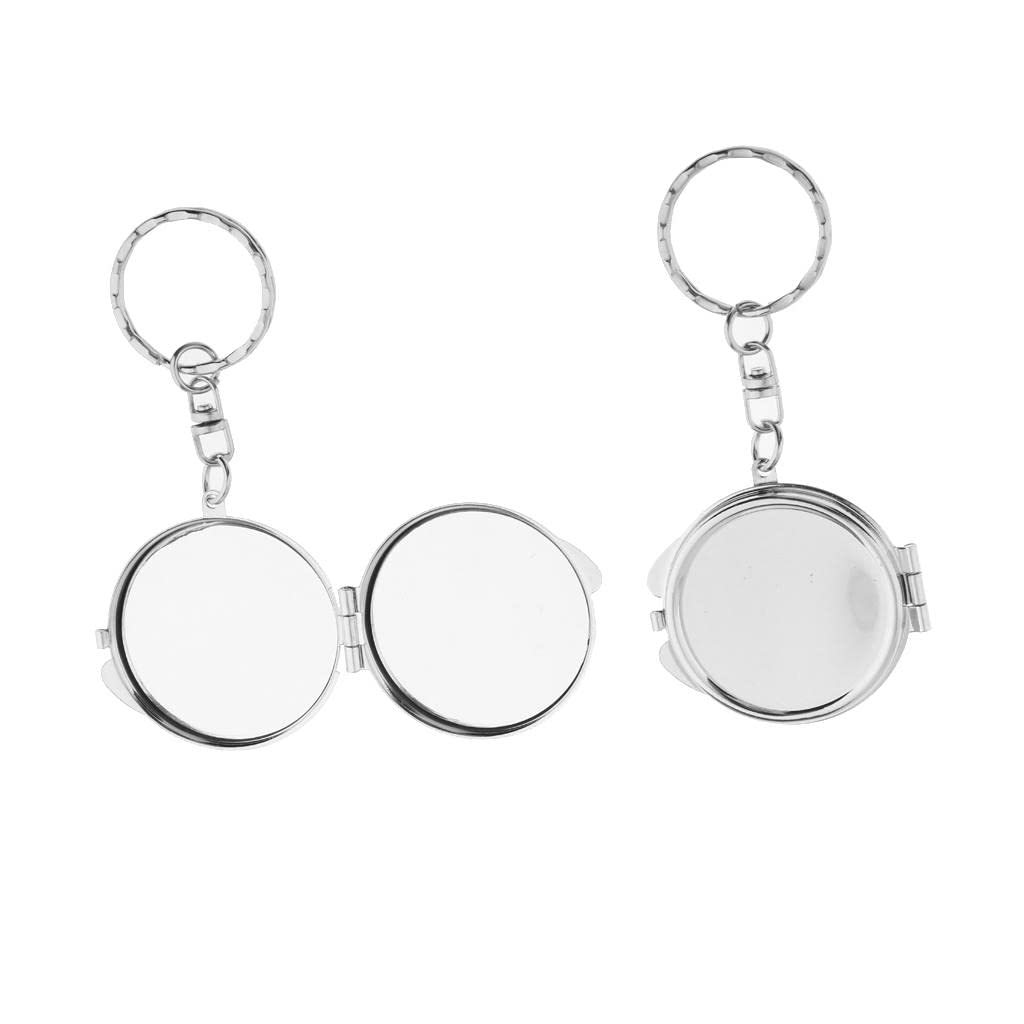2pcs Portable Makeup Mirror - Silver Keychain for Travel & Gifts