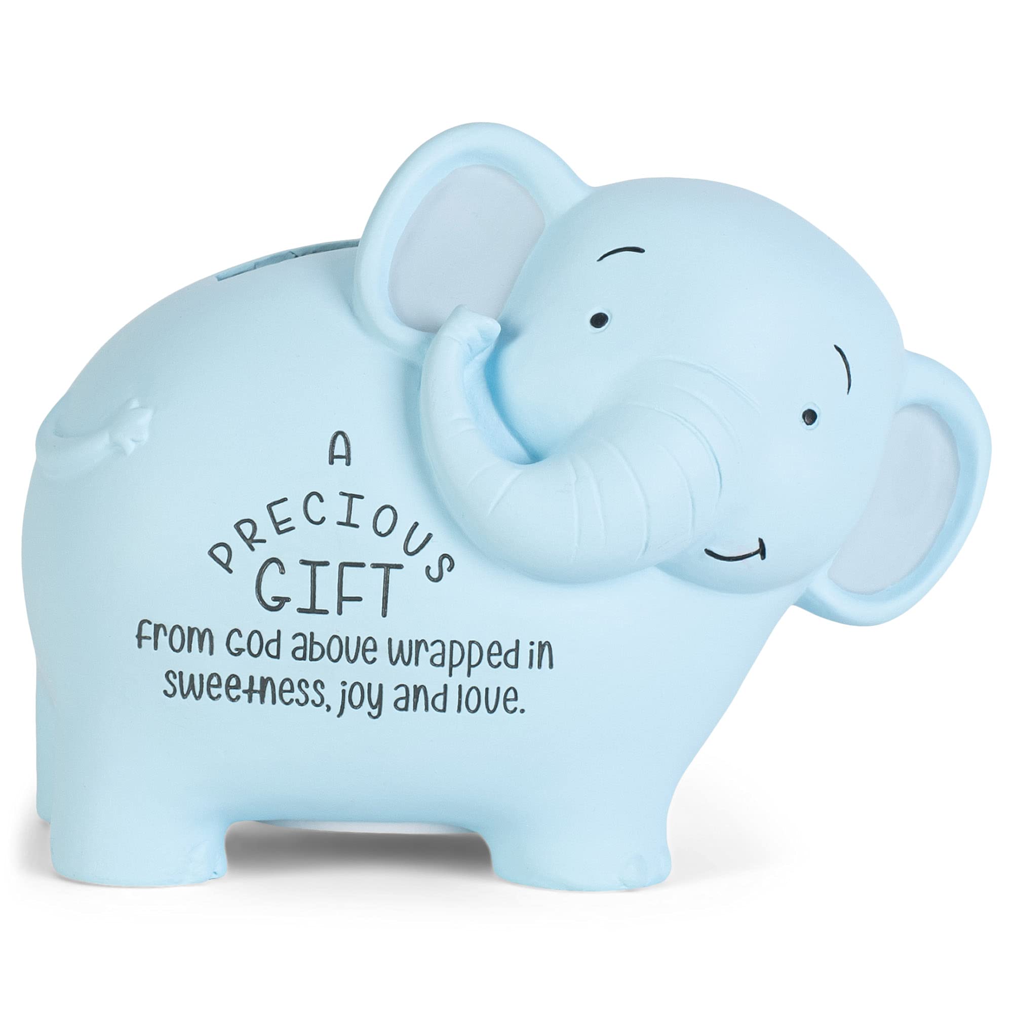 Soft Blue Friendly Elephant 4 Inch Resin Piggy Bank - Cute Money Saving Coin Bank for Kids Room Decor, Birthday Gifts & Home Savings Jar