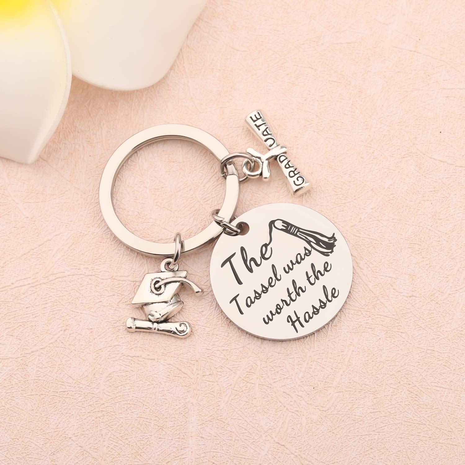 FUSTMW Graduation Gift Keychain - 'The Tassel Was Worth the Hassle' Inspirational Jewelry for Graduates | Perfect Graduation Party Favors, Diploma Decor & Keepsake Gift