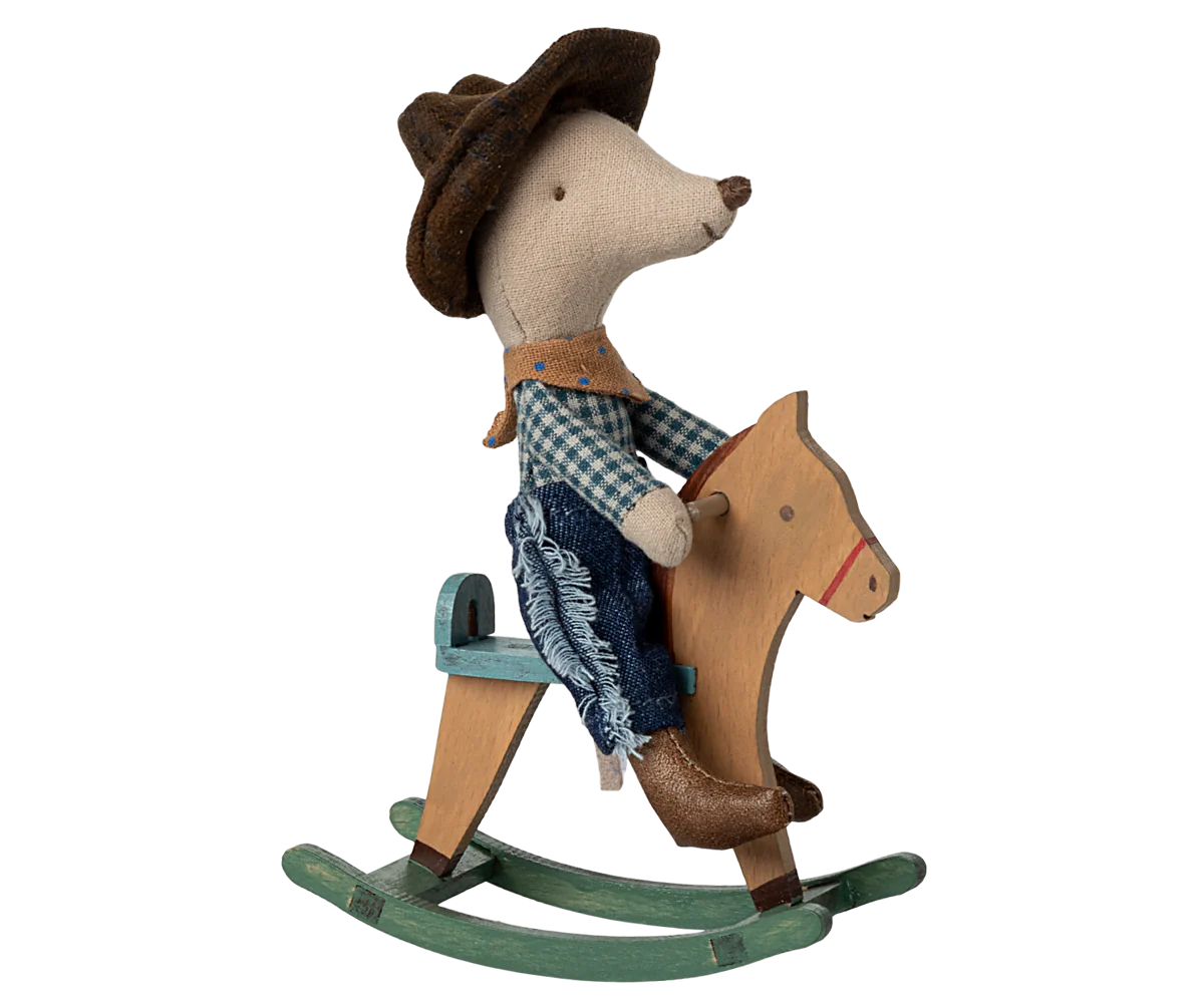 Western Cowboy Mouse on Rocking Horse Toy - Cute Little Brother Gift for Kids | Birthday, Nursery Decor, Children's Room Decoration