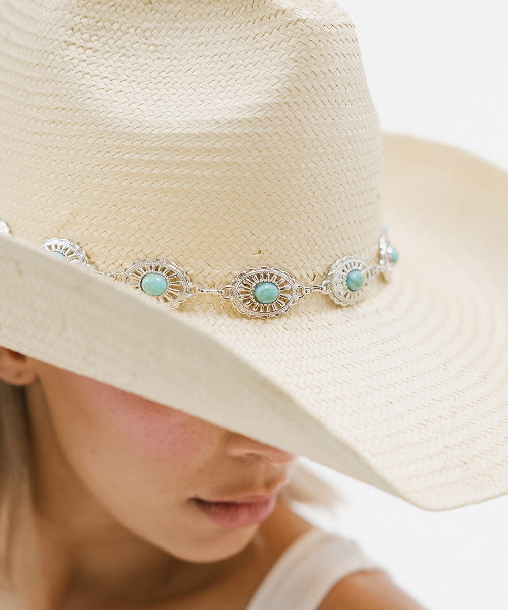 Turquoise Concho Band for Women - Stylish Western Belt Accessory for Cowgirl Outfits & Boho Fashion - Perfect for Rodeo, Music Festivals & Western Themed Parties