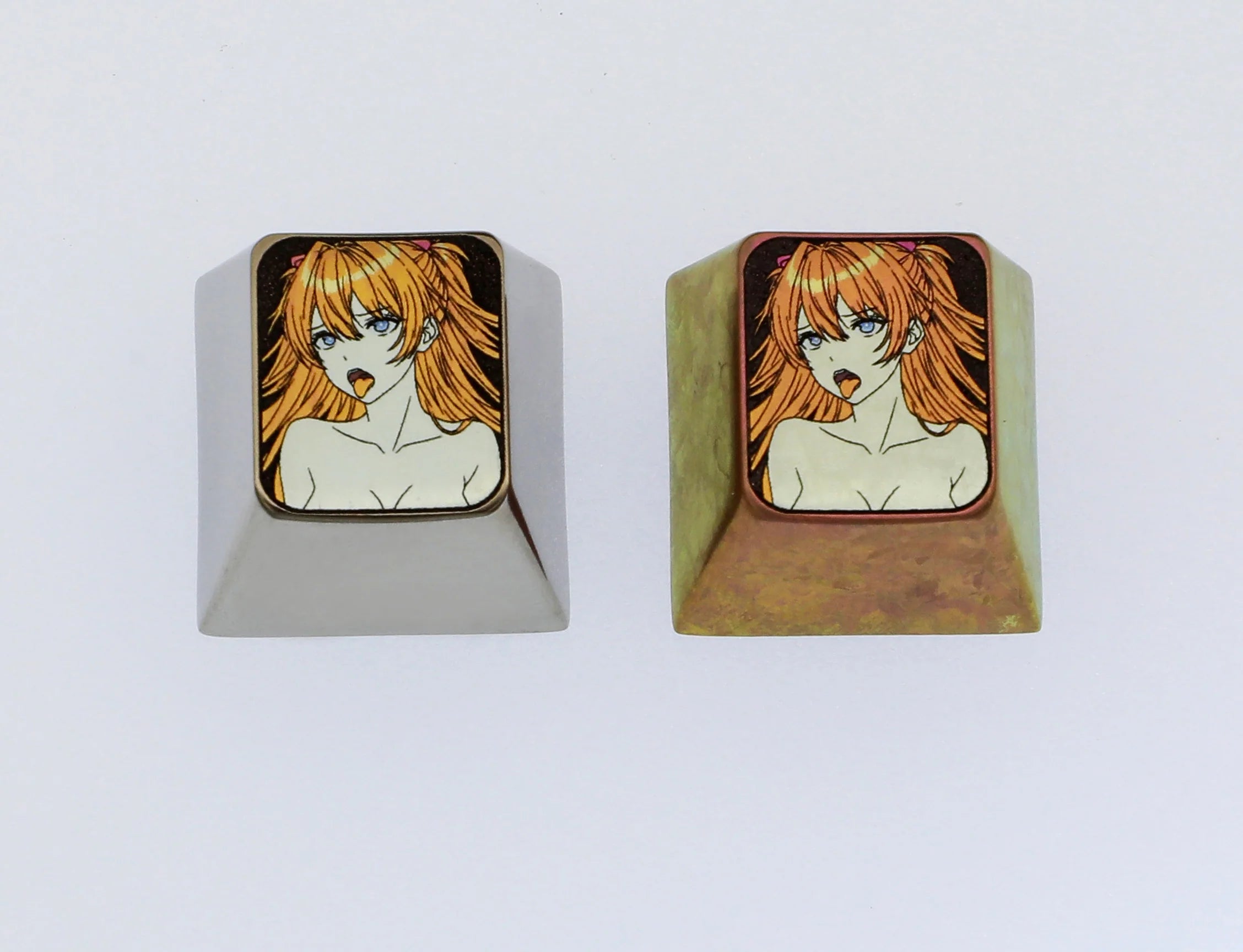 Custom EVA Keycaps - 1U Titanium Alloy Engraved Personalized Keycaps for Mechanical Keyboards, Anime Asuka Theme Gaming & Office Decor