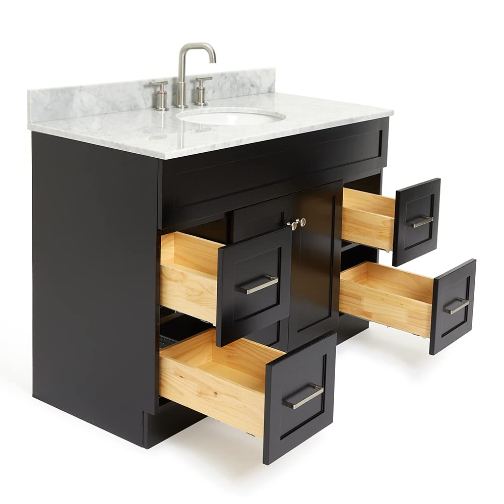 ARIEL Hamlet 49-Inch Oval Bathroom Vanity with Carrara White Marble Countertop in Black - Perfect for Modern Master Bathrooms and Guest Powder Rooms