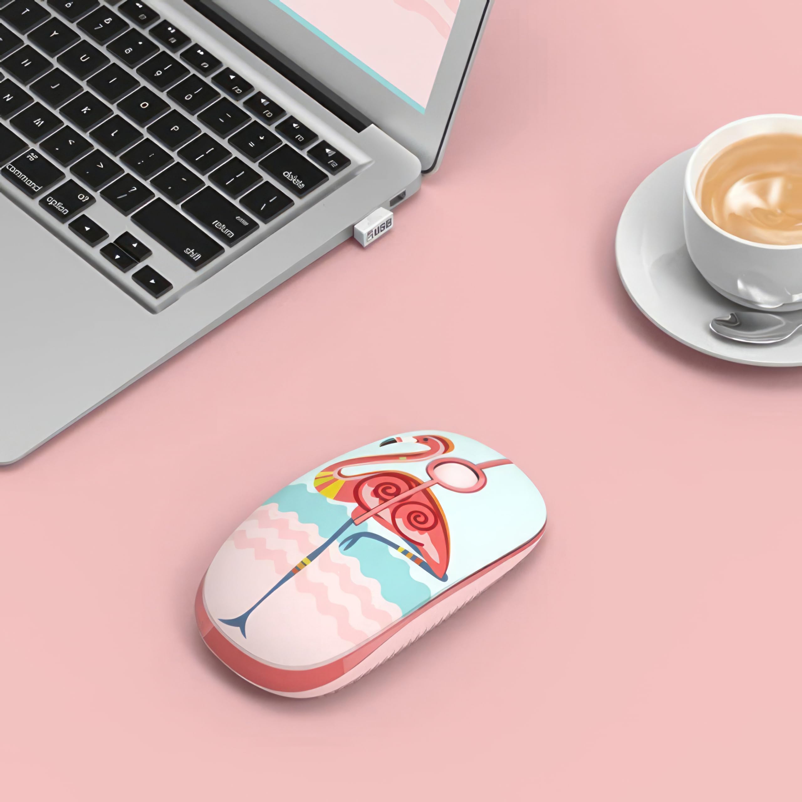 TELLUR Wireless Mouse with Nano USB 2.4G Receiver - Silent Click, 1600 DPI, 3 Buttons, Plug & Play - Slim Lightweight Ergonomic Design for Laptop, PC, Mac - Perfect for Office, Home & Travel (Flamingo Pink)