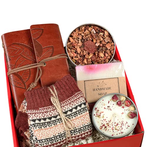 Hygge Self Care Gift Box - Warm & Cozy Spa Set with Candy Cane Soap - Perfect Mothers Day Gift Basket for Relaxation & Pampering - Ideal for Home Spa Nights, Birthday Presents & Holiday Gifting