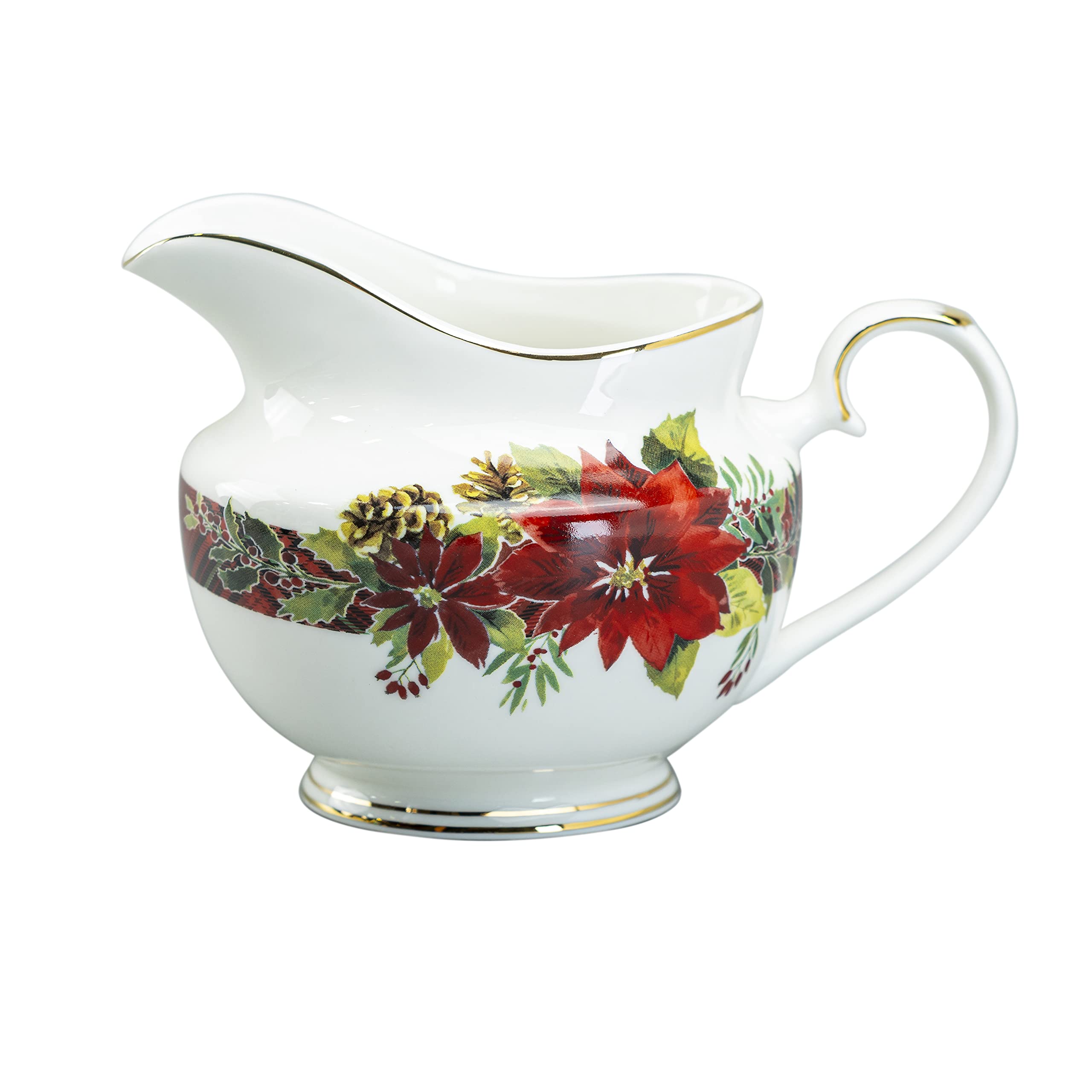 11-Piece Poinsettia Holly Plaid Tea Set in Red - Perfect for Christmas Decorations, Holiday Parties & Cozy Afternoon Tea