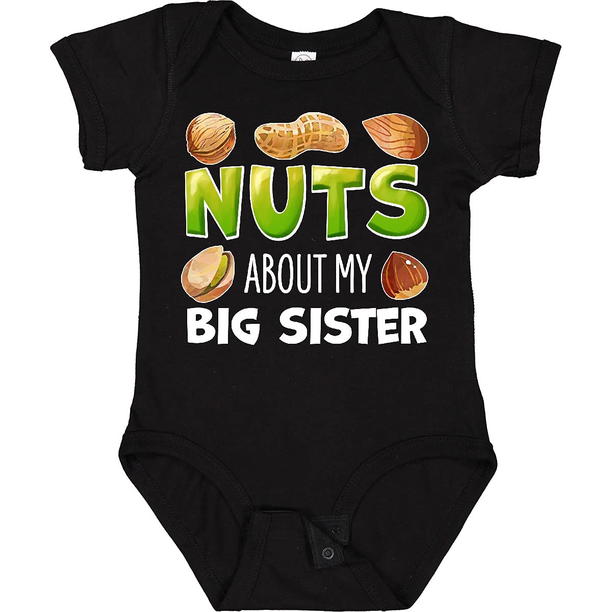Inktastic 'Nuts About My Big Sister' Peanut Almond Pistachio Baby Bodysuit - Cute Sibling Matching Outfit for Newborns & Toddlers