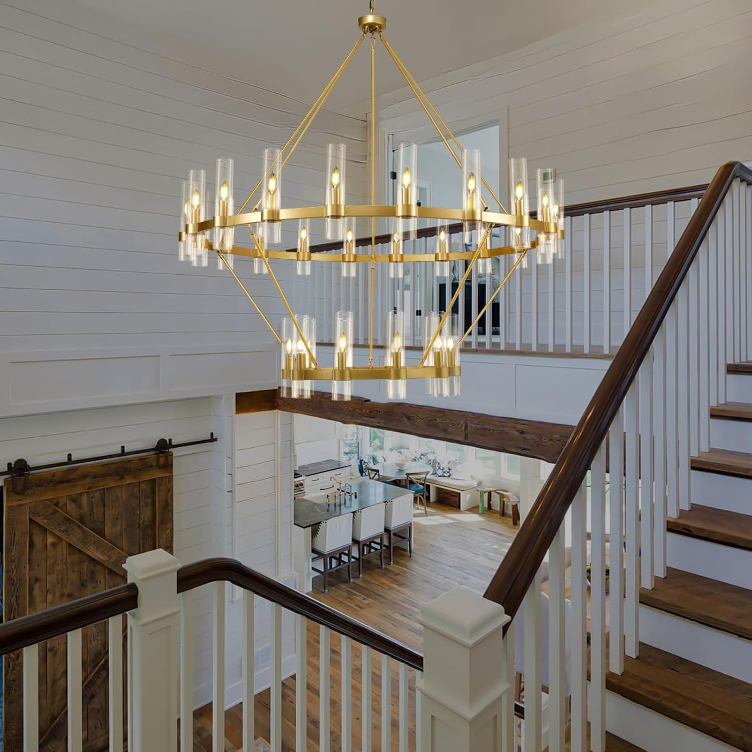 60 Inch Wagon Wheel Chandelier - Rustic Farmhouse Lighting Fixture for Dining Room, Living Room, or Bedroom - Perfect for Western, Country, and Ranch Style Home Decor