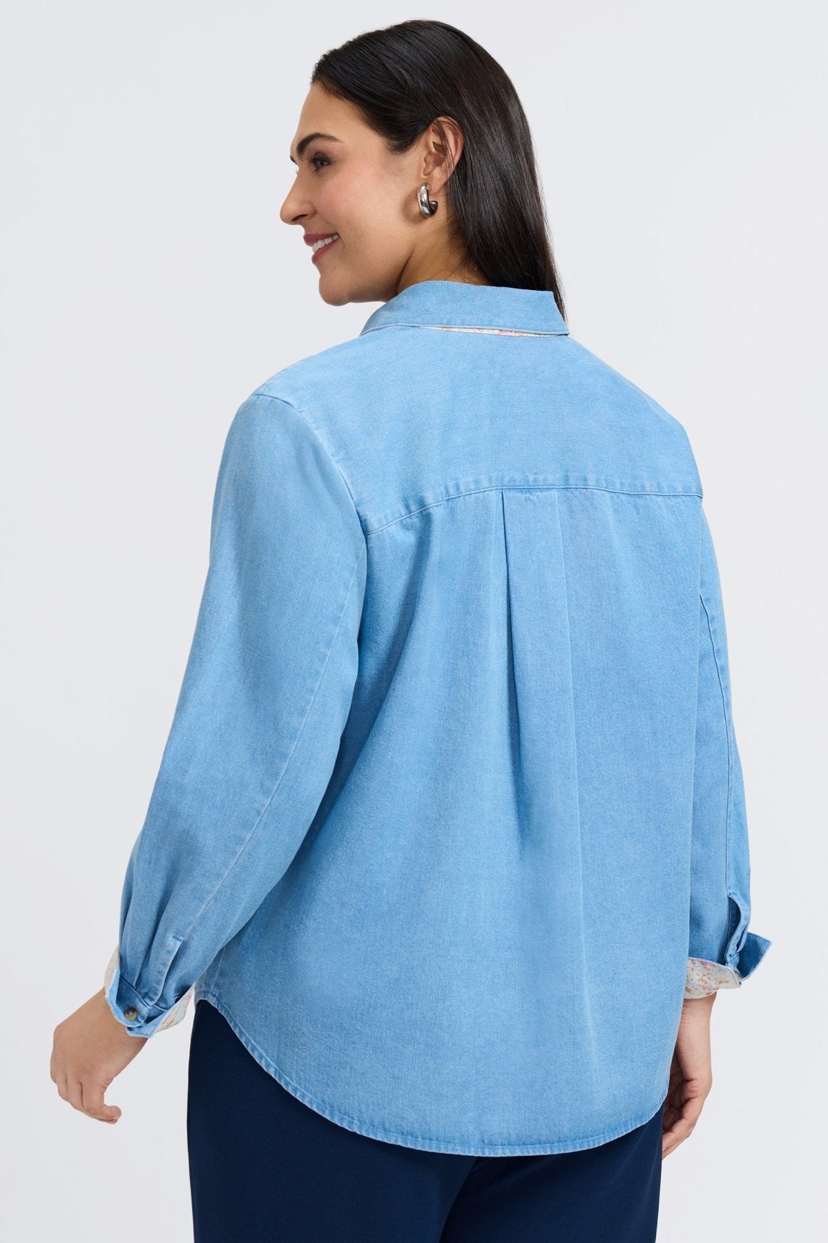 Margie Plus Size Tencel® Denim Long Sleeve Shirt for Women - Comfortable Stretch Casual Button Down Top for Work & Everyday Wear