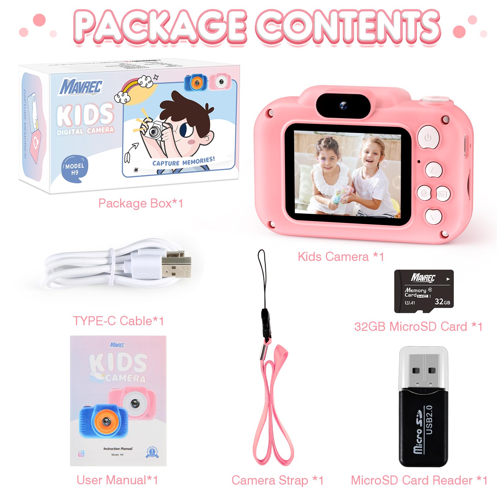 Upgraded Kids Digital Camera - 50MP 1080P HD Selfie Video Camera with 32GB SD Card - Best Birthday Gift for Boys & Girls Ages 3-9 (Pink) - Perfect for Travel, Parties & Outdoor Adventures