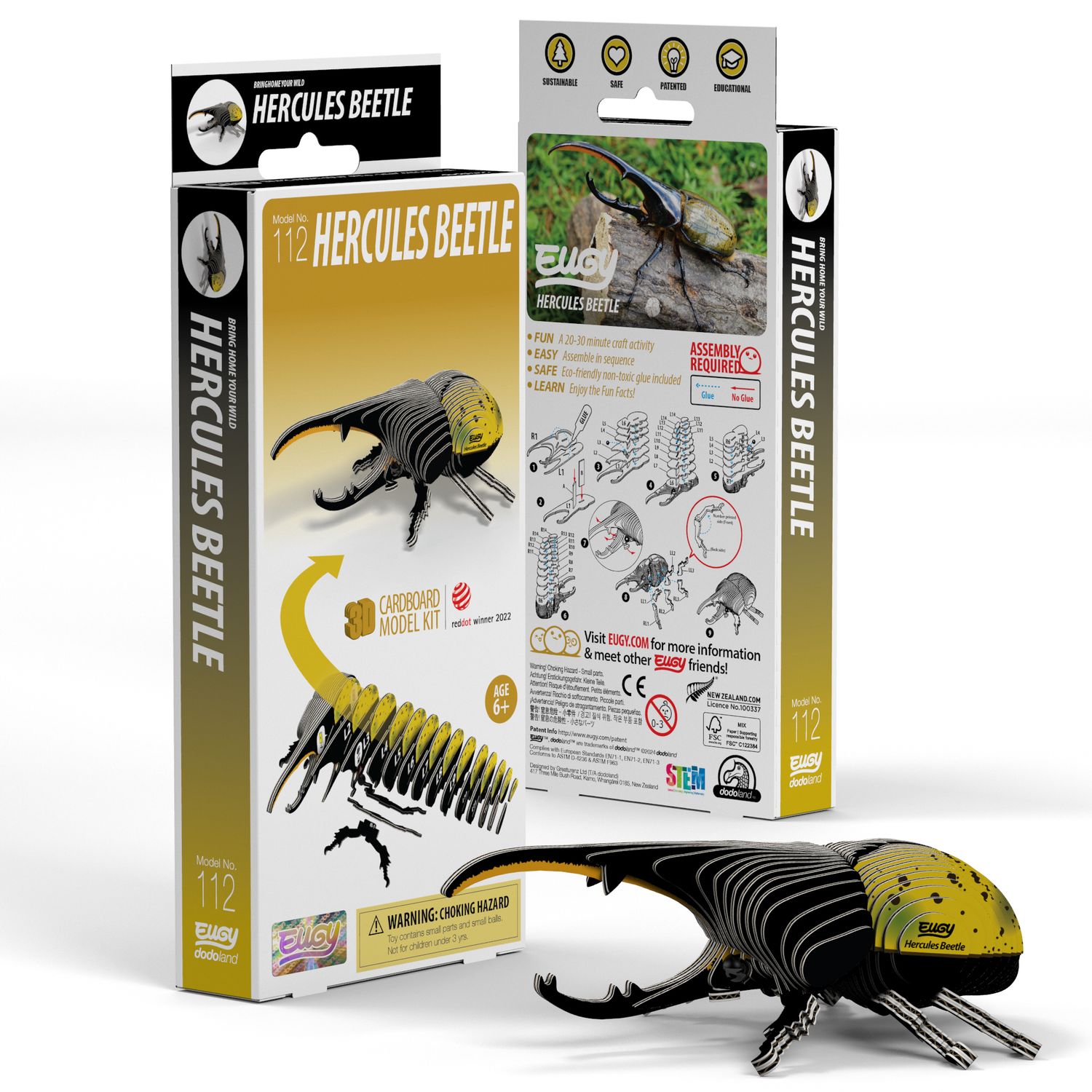 Eugy 3D Cardboard Model Kit - Hercules Beetle DIY Puzzle for Kids & Adults | STEM Educational Toy | Home Decor & Gift Idea for Insect Lovers