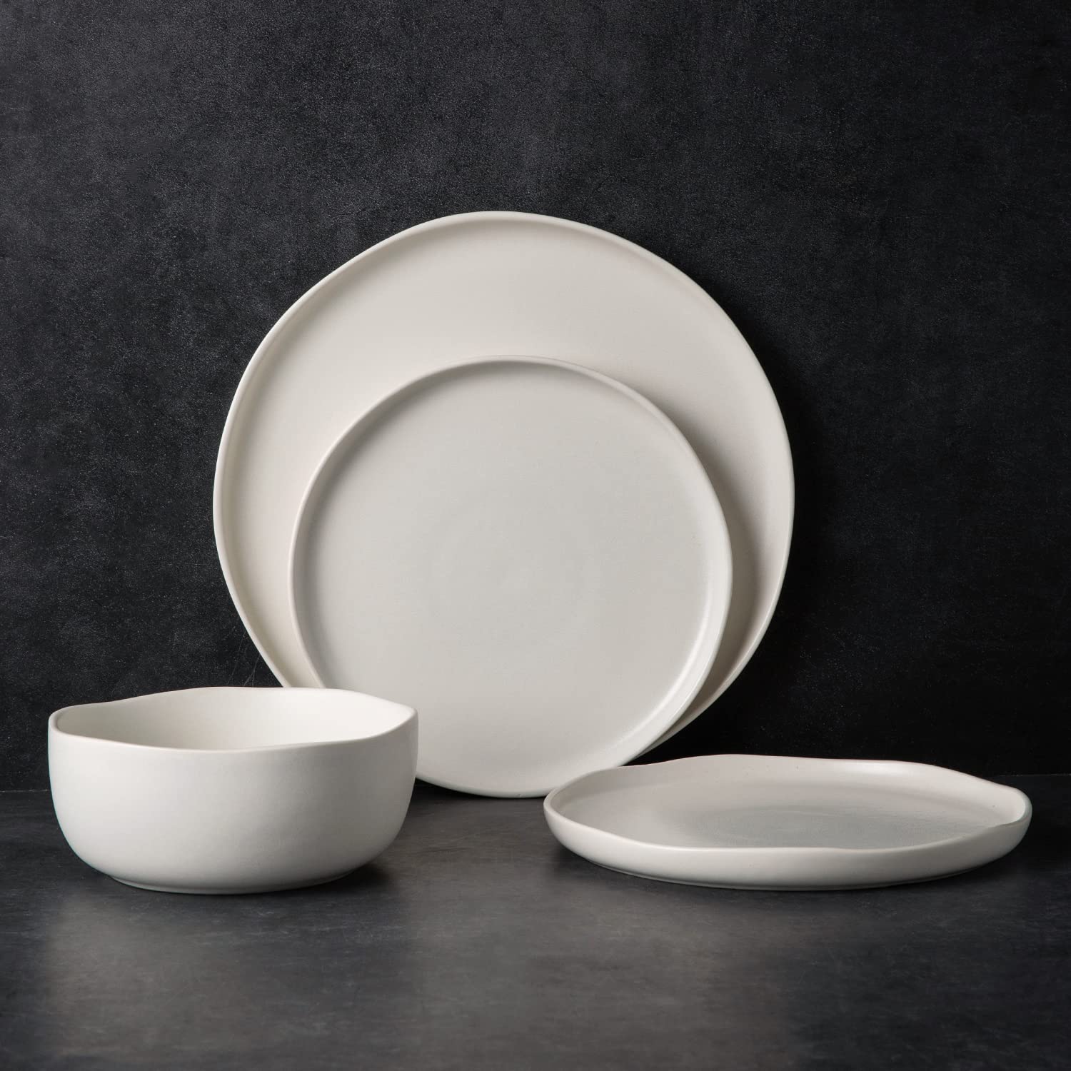 AmorArc 28oz Stoneware Cereal Bowls Set of 4 - Large Ceramic Soup & Pasta Bowls for Kitchen, Microwave, Oven & Dishwasher Safe - Matte White Wavy Rim Bowls for Breakfast, Snacks, Salads & Family Meals