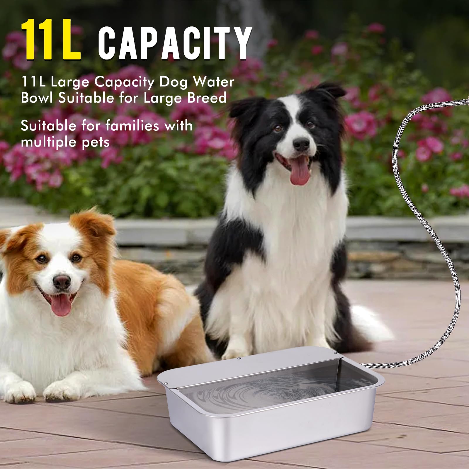 **3 Gallon Automatic Dog Water Bowl Dispenser - Stainless Steel Large Pet Waterer for Big Dogs, Cats, Livestock & Chickens (15.7