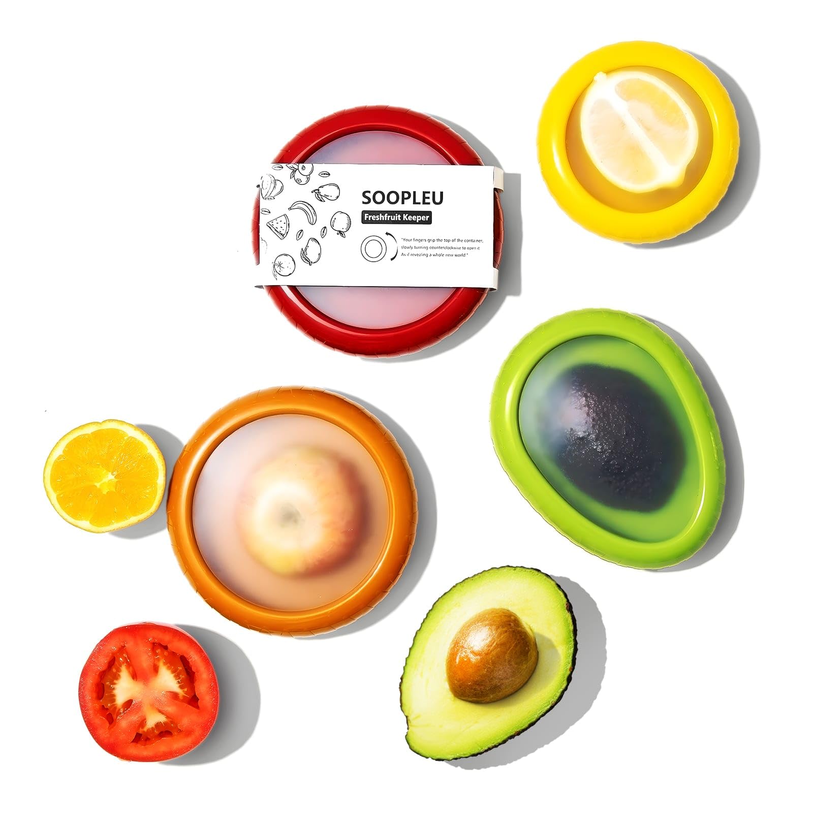 Avocado Keeper & Tomato Holder - 4-Piece Reusable Food Storage Containers for Refrigerator - Perfect for Garlic, Onions, Lemons & Potatoes - Keep Fruits & Vegetables Fresh Longer in Kitchen & Fridge