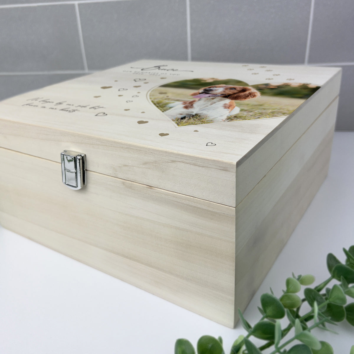 Personalized 28cm Square Luxury Wooden Pet Memorial Photo Memory Box - Perfect for Storing Cherished Pet Memories, Ashes, and Keepsakes - Ideal for Pet Lovers and Memorial Gifts