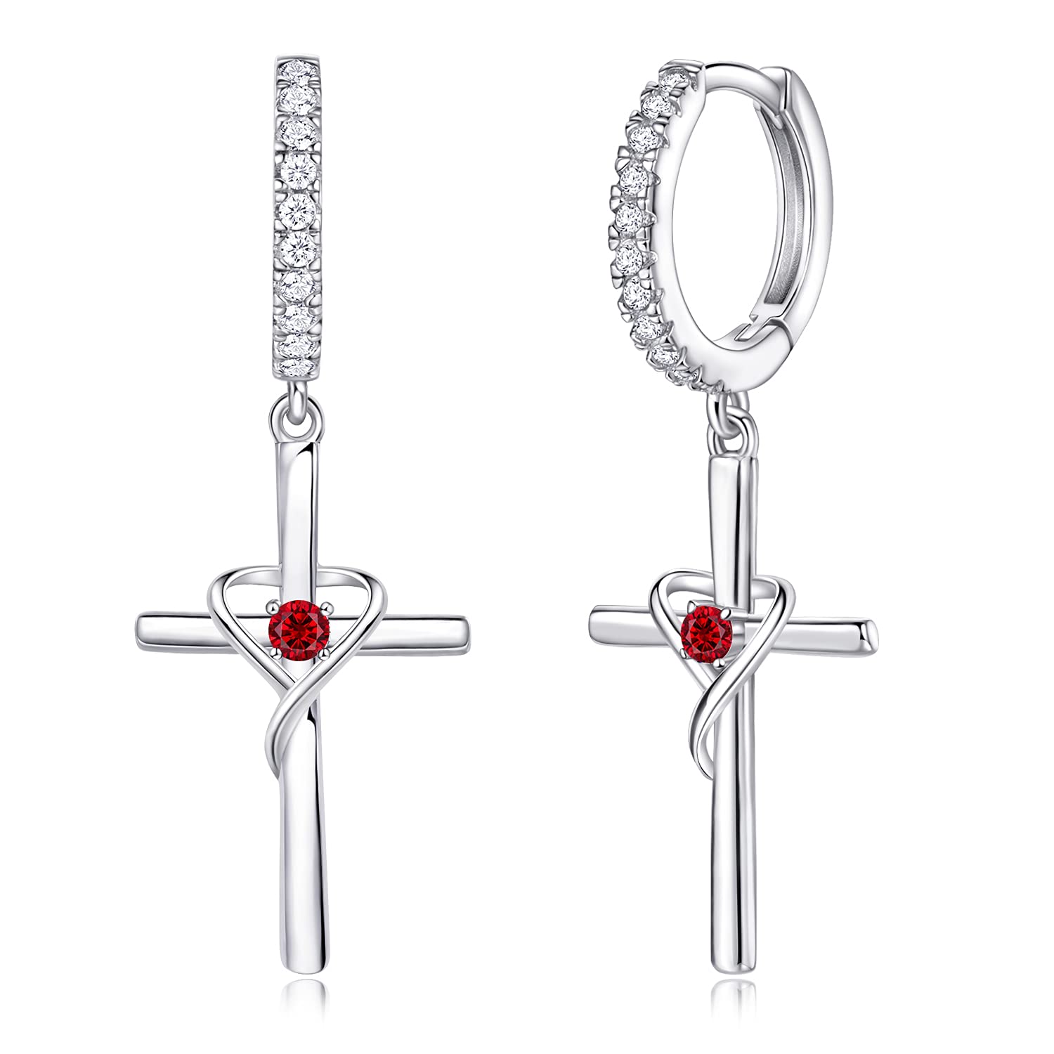 AmorAime 925 Sterling Silver Heart & Cross Dangle Earrings for Women - 14k Gold Plated Birthstone Jewelry | Perfect Gift for Easter, Birthday, Anniversary & Everyday Wear