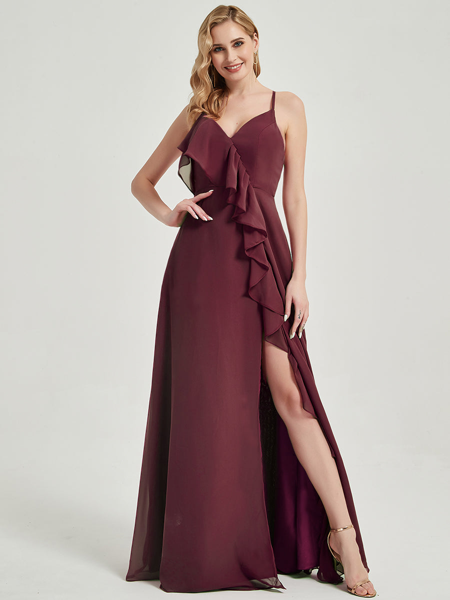 Elegant Cornflower Blue Criss Cross Straps Ruffles Chiffon Bridesmaid Dress for Weddings & Formal Events - Perfect for Bridal Party, Evening Galas & Special Occasions