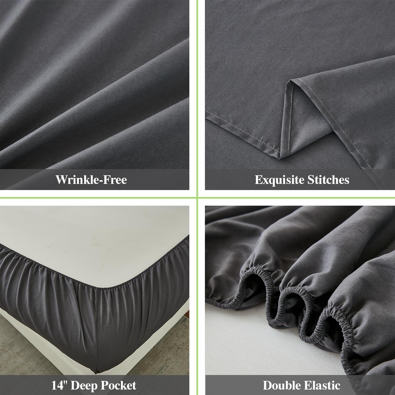 ILAVANDE 4-Piece King Size Sheet Set - 1800 Series Microfiber Bed Sheets in Grey | Ultra Soft, Wrinkle-Free & Breathable | 14