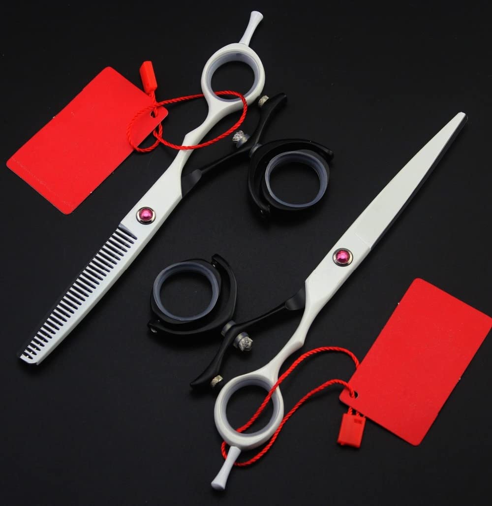 Professional 6 Inch 440C Barber Scissors for Hair Cutting & Thinning - Red & Gold Hairdressing Shears Set - Perfect for Salon, Home Haircuts & Styling