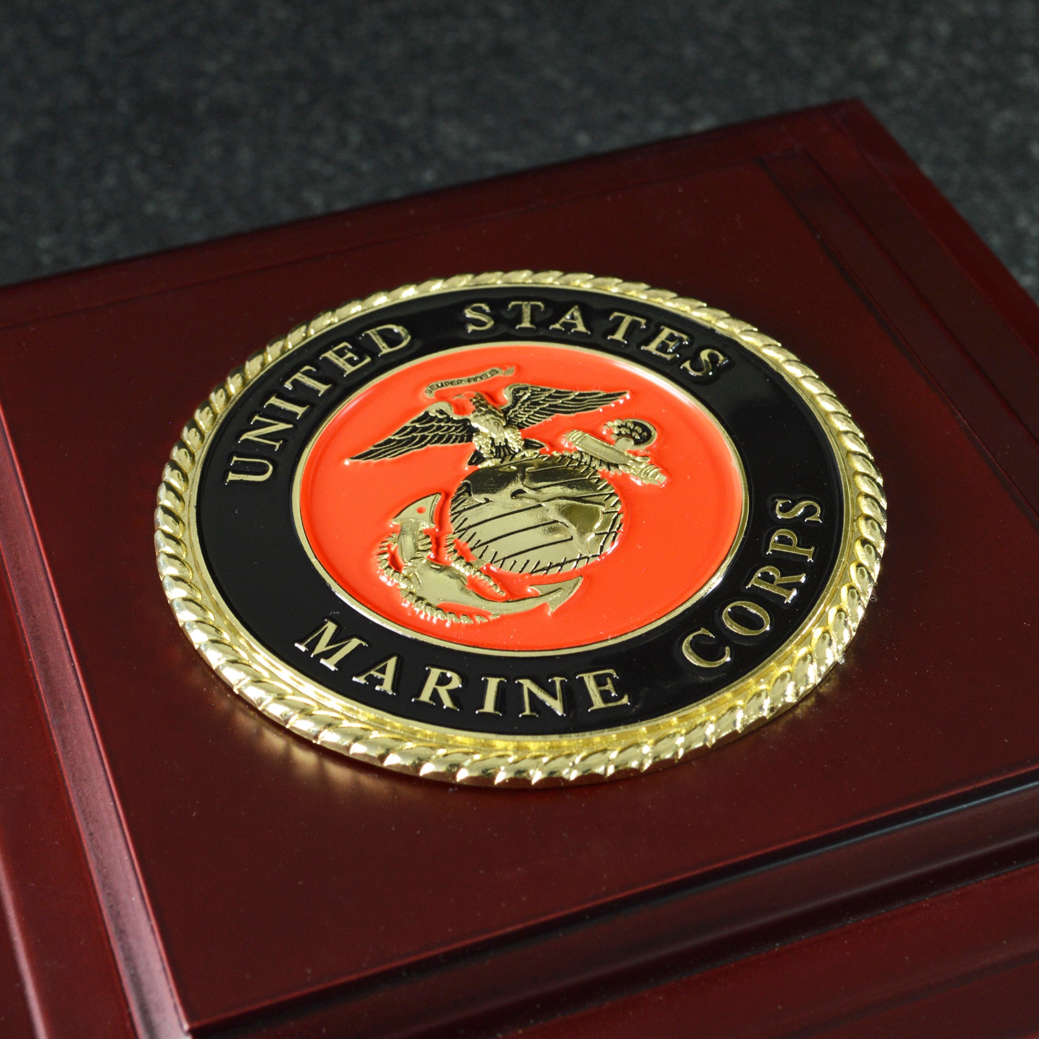 U.S. Marine Corps Medallion Wooden Box - Premium Military Display Case for Medals, Coins & Collectibles - Perfect for Home Decor, Office Display & Gift Giving