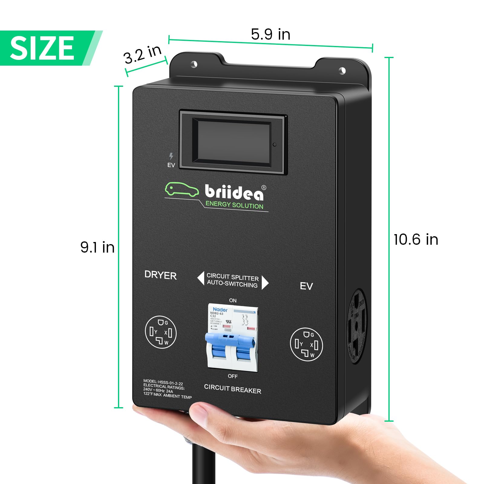 Briidea Automatic Power Switch for Dryer and EV Charger - 40A NEMA 14-30 Plug, Fast Charging Electric Vehicle & Laundry Dryer - Perfect for Home, Garage & RV Use