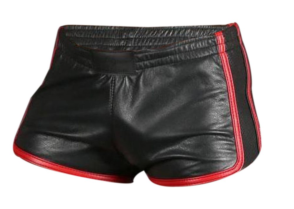 Men's Sexy Real Black Soft Sheep Lamb Leather Gym Boxer Sports Shorts - Comfortable & Breathable Underwear for Workout, Boxing & Everyday Wear