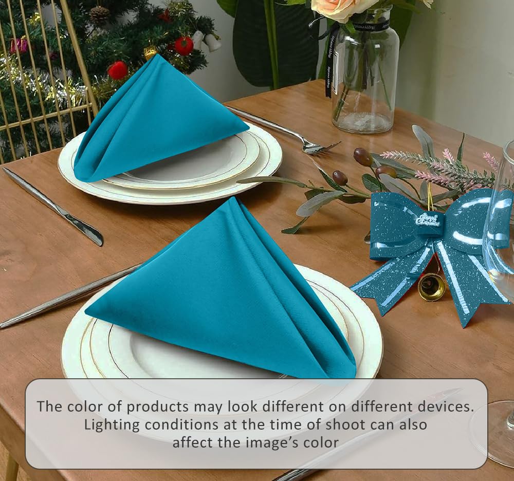 RUVANTI 12-Pack 18x18 Inch Washable Cotton Blend Cloth Napkins - Soft, Durable & Absorbent Dinner Napkins for Restaurants, Weddings, Parties & Everyday Use - Teal Table Linens for Fine Dining & Special Events