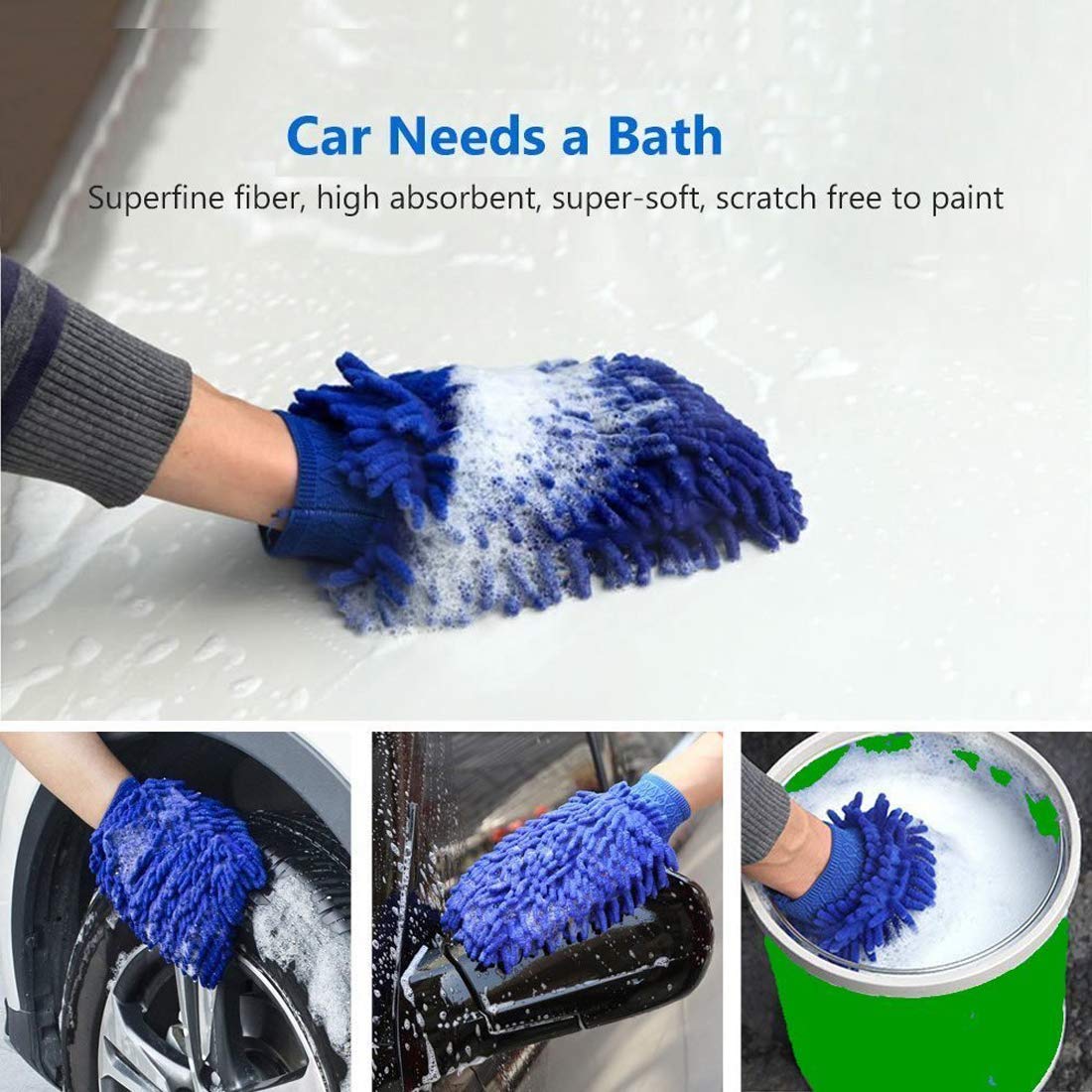 MoneySo Multipurpose Cleaning Mitten Gloves - Chenille Microfiber Car Wash Mitts for Cars, Windows & Household - Lint Free, Scratch Free, Double Sided - Wet/Dry Use (4 Pack, Random Colors) - Perfect for Auto Detailing, Dishwashing & Pet Care