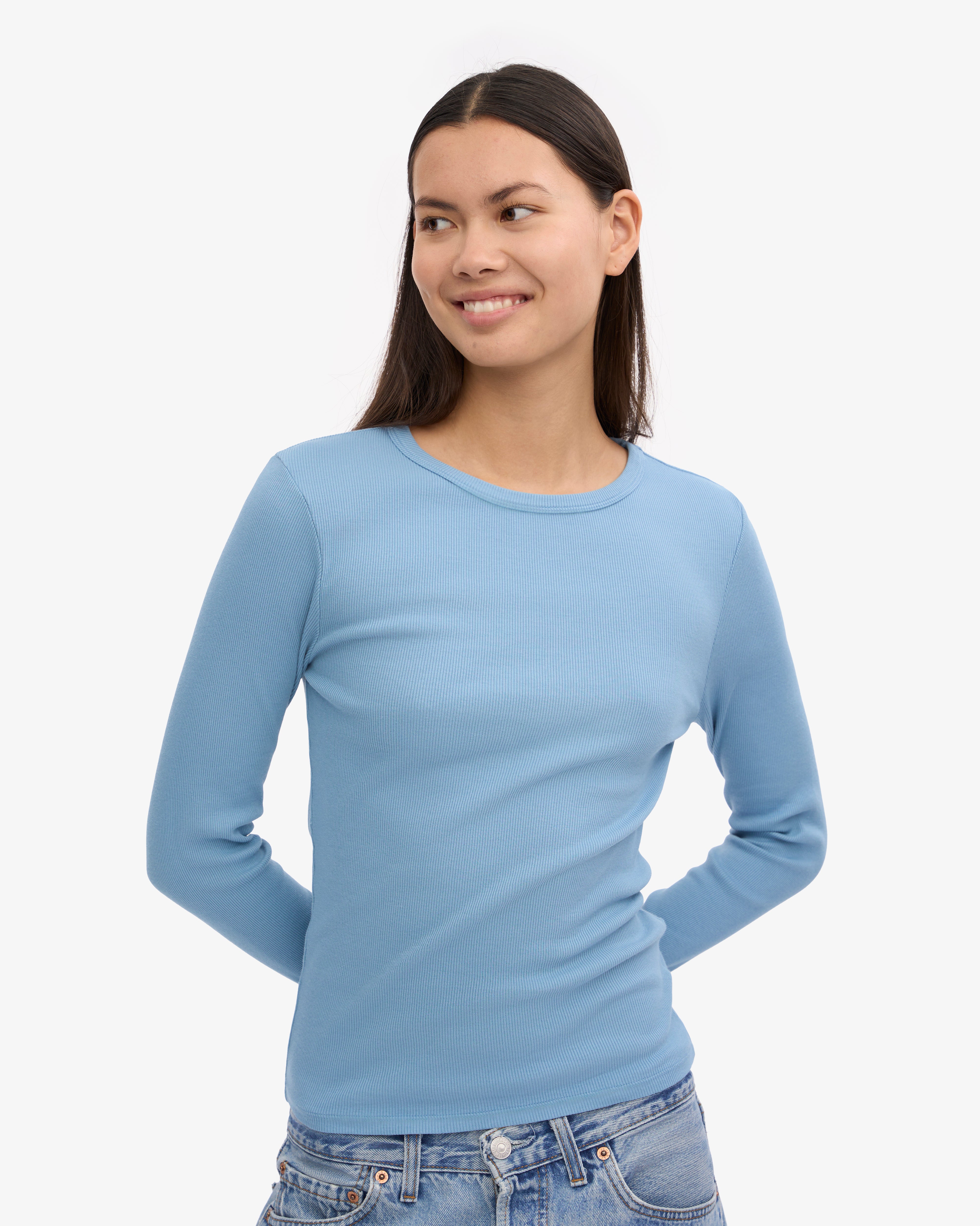 Organic Long Sleeve T-Shirt for Women - Soft & Comfortable Seaside Blue Top - Perfect for Casual Wear, Layering & Outdoor Activities