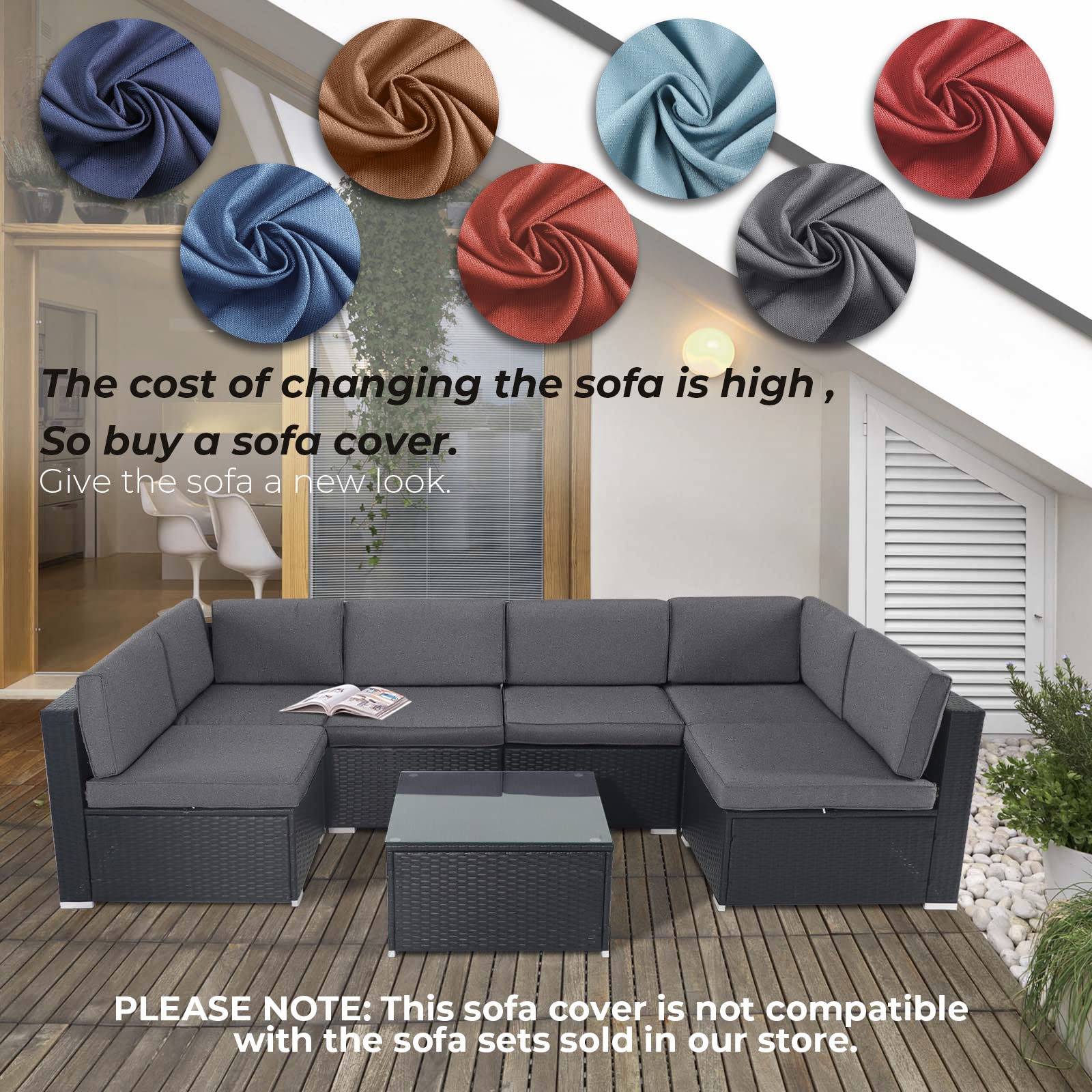 Crownland 12-Piece Outdoor Furniture Cushion Covers - Waterproof Patio Sofa Slipcovers with Zipper (6 Seat & 6 Back Covers) - Grey Replacement Cushion Covers for Sectional, Loveseat & Outdoor Lounge Chairs - Perfect for Backyard, Deck & Poolside Relaxation