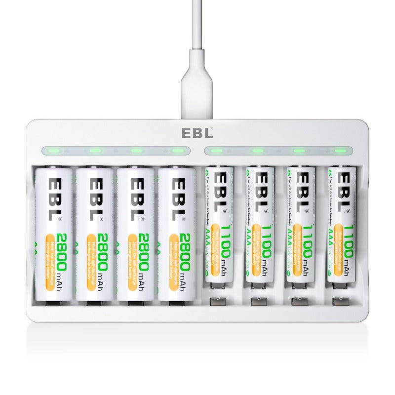 EBL AA AAA Rechargeable Batteries with 8 Bay Fast Charger - High Capacity NiMH Battery Pack for Digital Cameras, Game Controllers & Wireless Devices