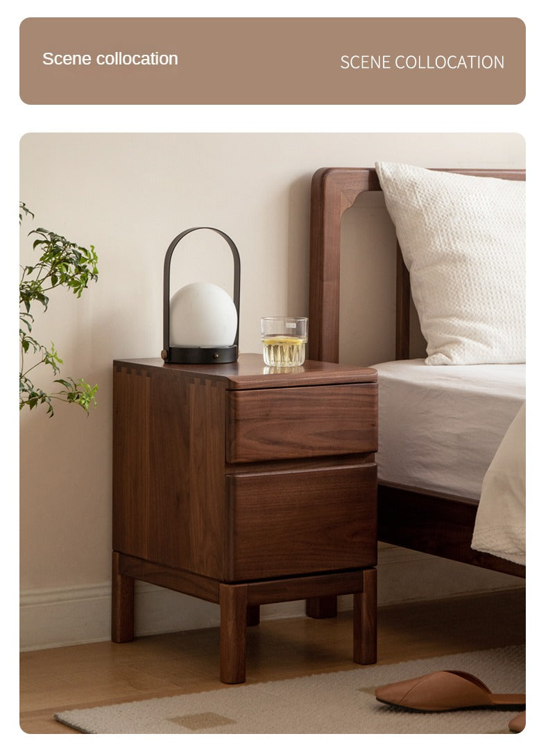 Premium Black Walnut & Ash Solid Wood Nightstand - Stylish Bedside Storage Table for Bedroom, Living Room, or Office