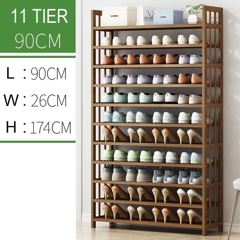 11-Tier Bamboo Shoe Rack Corner Shelf - Space Saving Shoe Storage Organizer for Entryway, Closet & Bedroom Organization