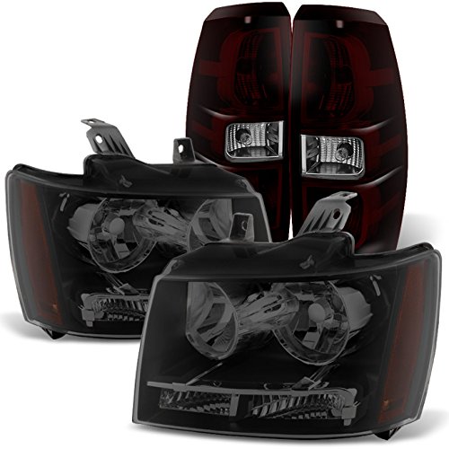 AKKON Black Smoked Headlights & Red Smoked Tail Lights Combo for 2007-2013 Chevy Avalanche - Upgrade Your Truck's Style & Night Visibility for Off-Roading and Daily Driving