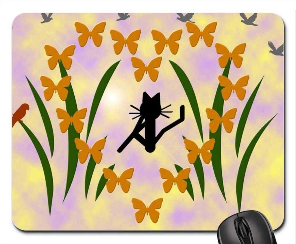 Cute Cat Kittycat Butterfly Heart Mouse Pad - Non-Slip Gaming Mousepad for Computer, Laptop, Desk - Perfect for Office, Home, Gaming Setup