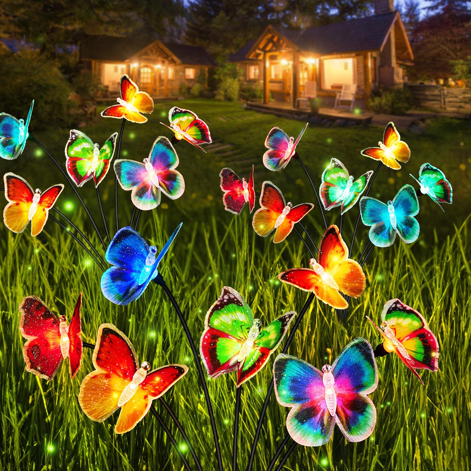 Solar Powered Garden Lights - 3 Pack Realistic Swaying Butterfly Outdoor Lights with 7 Color Changing Modes, Waterproof LED Landscape Lighting for Yard, Pathway, Patio, and Garden Decor