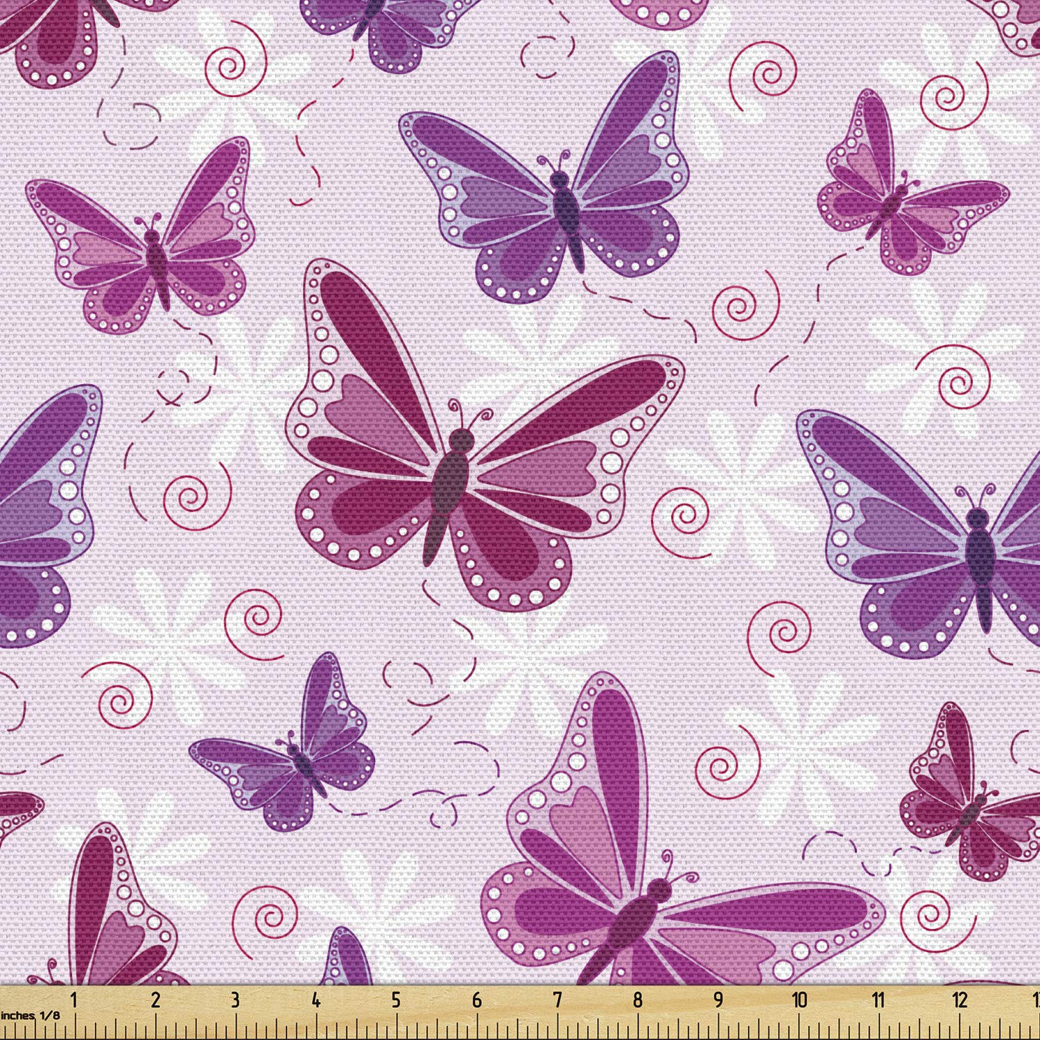 Ambesonne Purple Fabric by The Yard - Abstract Butterfly Floral Print Upholstery Material for Sofa, Curtains & Home Decor | 10 Yards Soft Maroon Purple Pale Pink | Perfect for DIY Projects, Bedding & Crafting