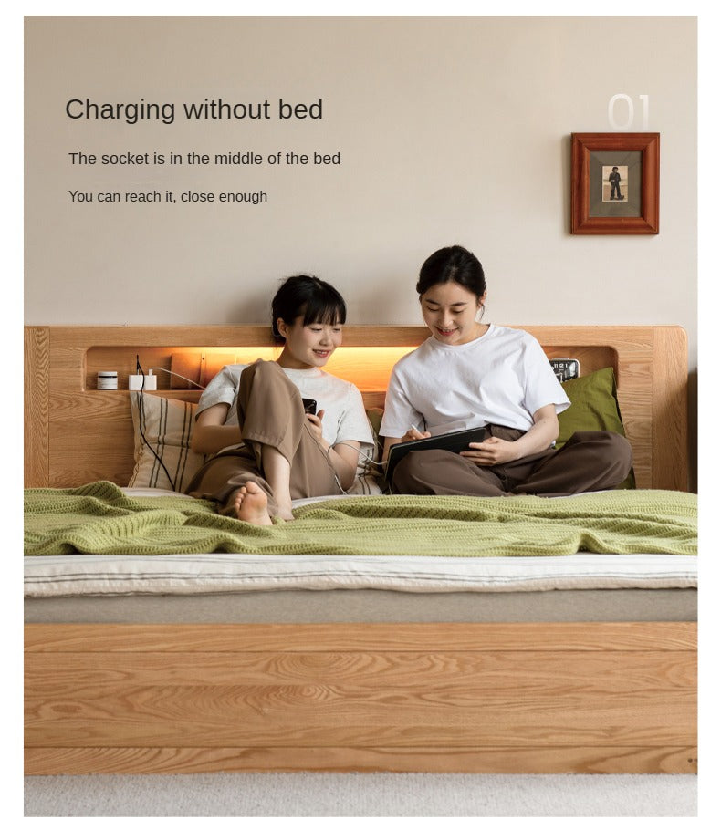 Premium Oak Solid Wood Luminous Box Bed - Durable Nightstand with Glow-in-the-Dark Features for Bedroom, Guest Room, and Kids Room Decor