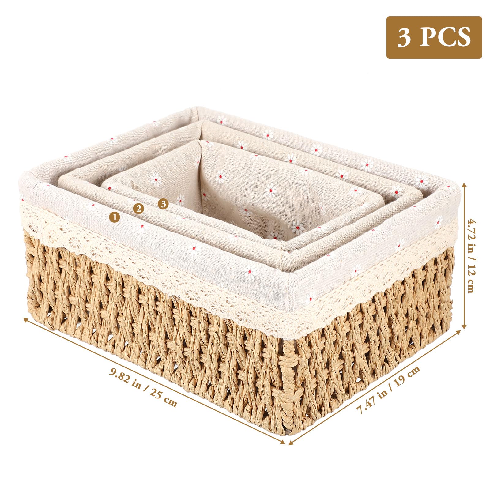 Stylish Wicker Storage Basket with Liner - Braided Rectangular Rattan Container Bin for Bread, Blankets & Home Organization | Perfect for Living Room, Bedroom & Kitchen Storage (Beige)