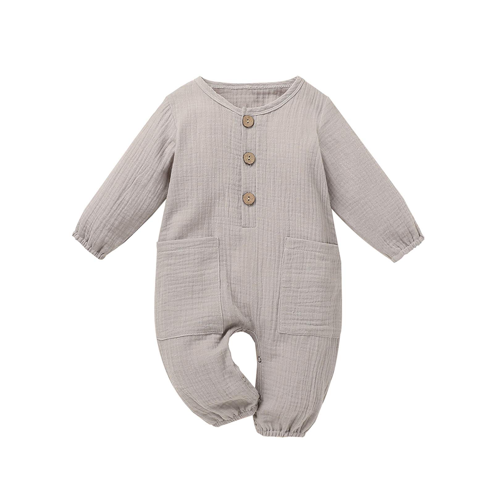 Breathable Linen Cotton Romper Jumpsuit for Newborn Baby Boys & Girls - Summer Outfits with Pockets | Perfect for Playtime, Beach Trips & Family Photos